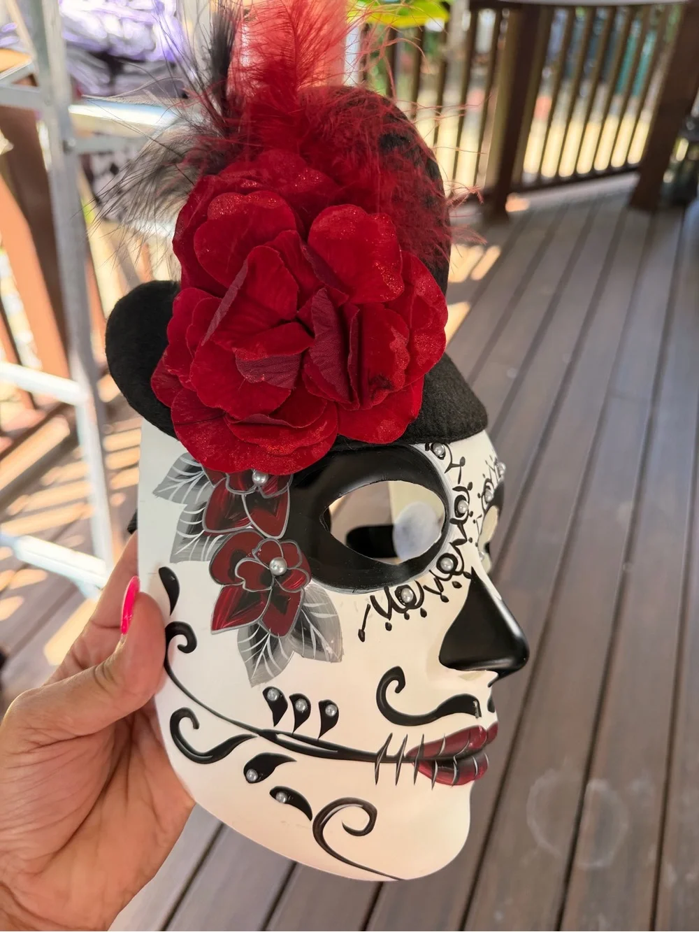 Day of the Dead Floral Mask Set in White and Red